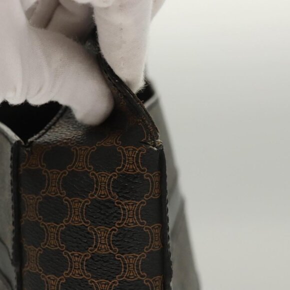 CELINE Macadam Canvas Shoulder Bag PVC Leather Black Gold Auth 119071 - Picture 10 of 16